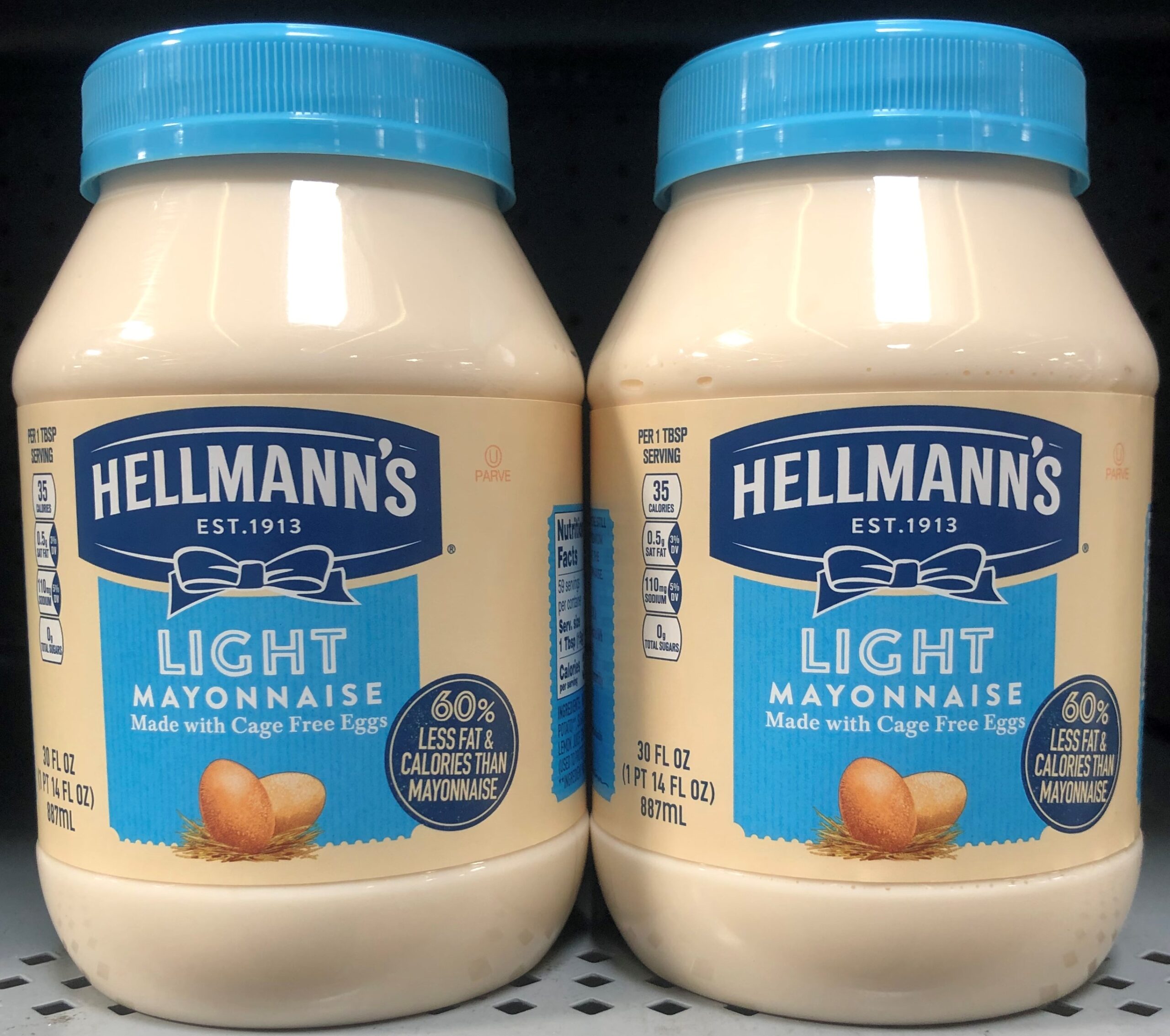 2 JARS Hellmann's LIGHT Mayonnaise Real Mayo 30 oz Sandwich Dressing Best Foods